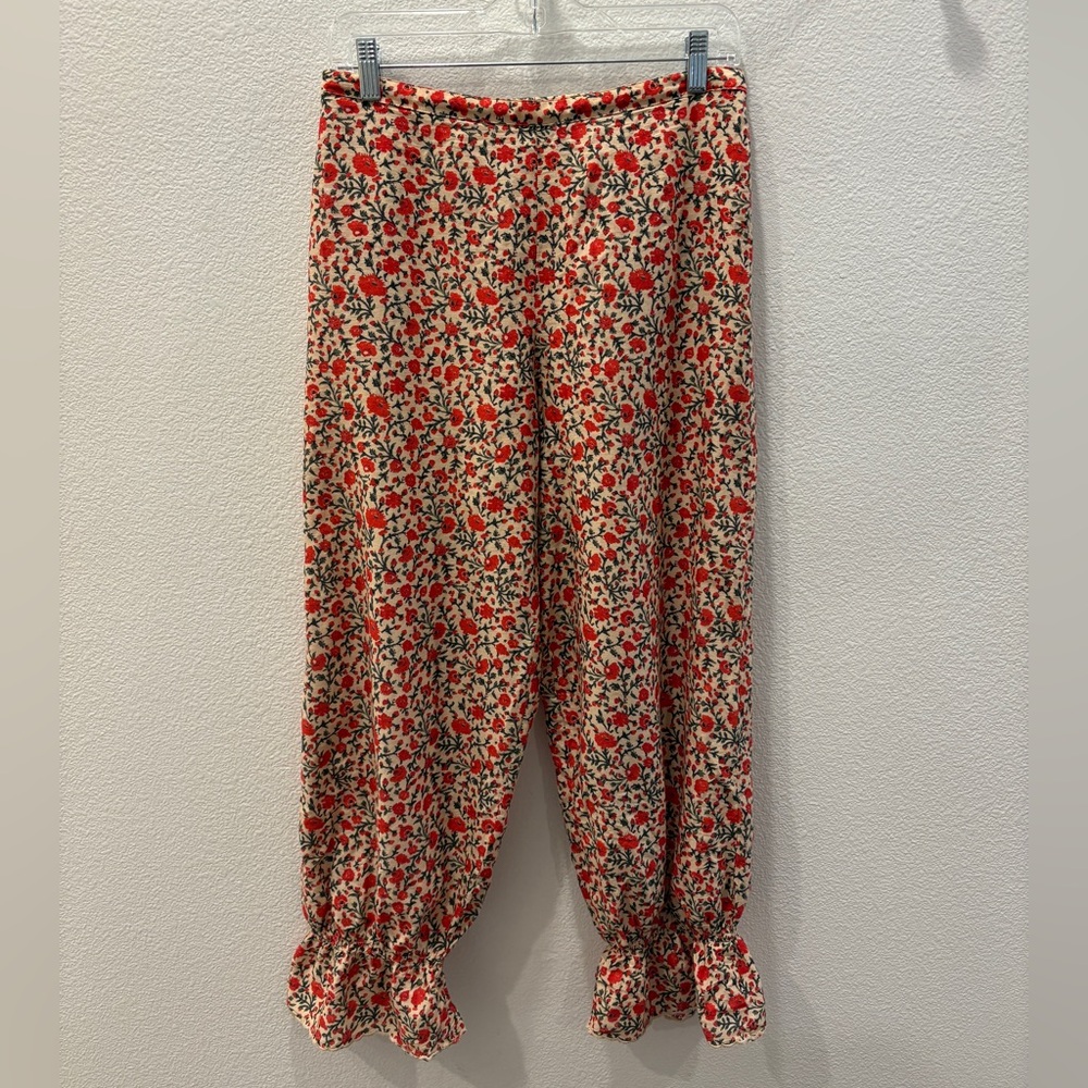 RIXO Bobbie Cotton Co-ord Ditsy Trail Cream Red Floral Ruffle Elastic Waist Pant - Picture 6 of 8
